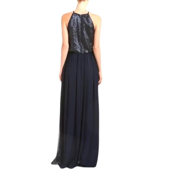Donna Morgan "NEW" Midnight Blue Hannah Sequin Blouson Maxi Gown Dress Size 10 - Picture 2 of 10